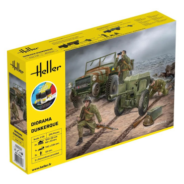 KIT PARA MONTAR HELLER STARTER KIT DIORAMA DUNKERQUE 1/35 295 PEÇAS COMPLETO COM TINTAS COLA E PINCEL HLR 35326